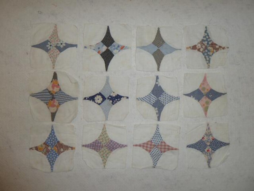 12 アンティーク スター フラワー ブロック ヴィンテージ ハンドメイド