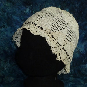 Antique Edwardian Night Boudoir Dust Cap Bonnet Childrens Hand Made Crochet Lace