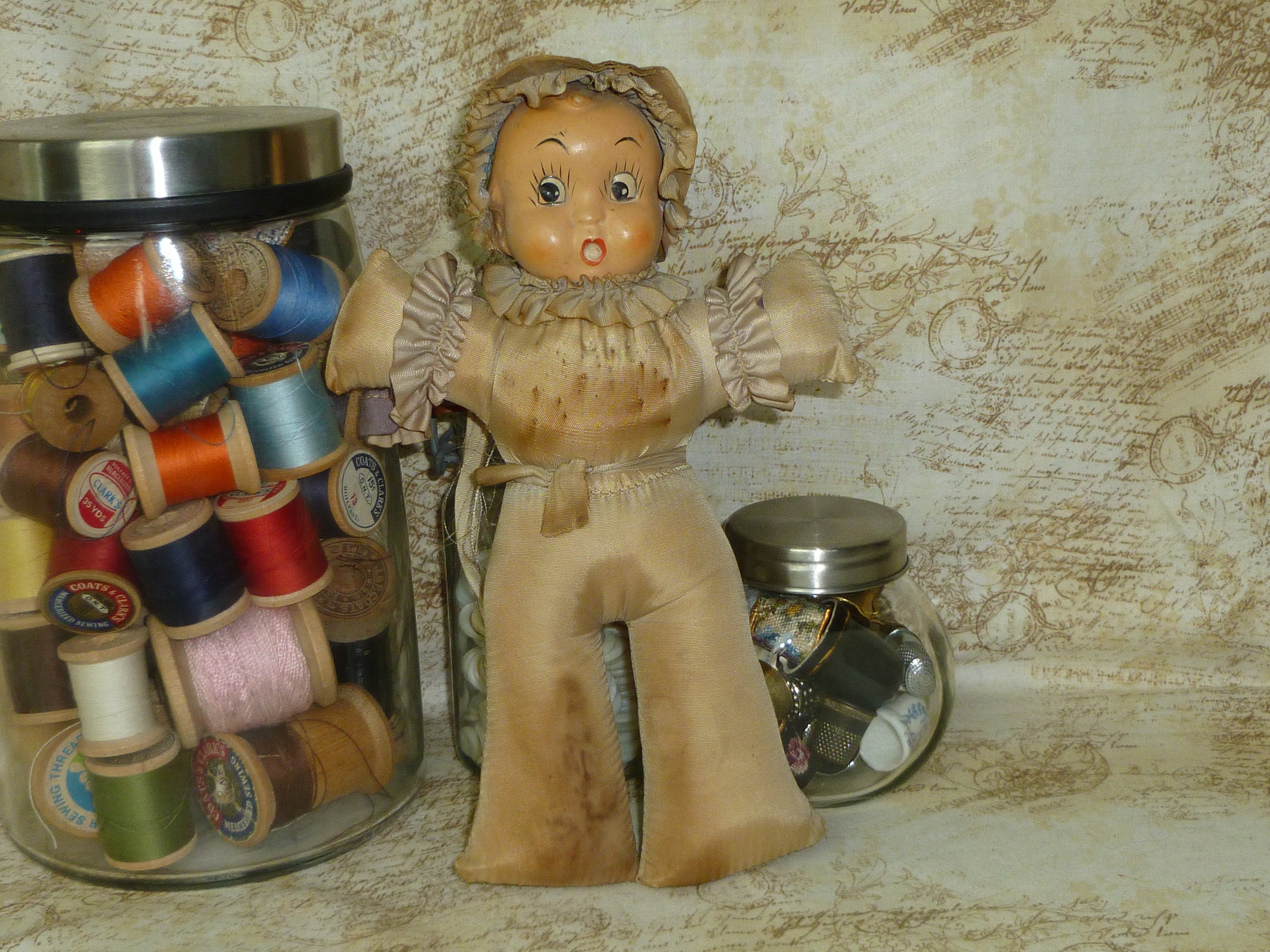 Antique Pincushion Porcelain Doll Wide Eyes Baby 1920s Vintage Etsy