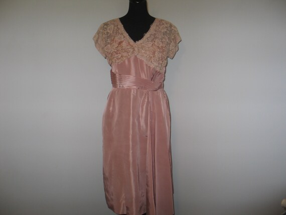 Vintage Dress 1940s 1950s-Shimmery Rose Pink Form… - image 3