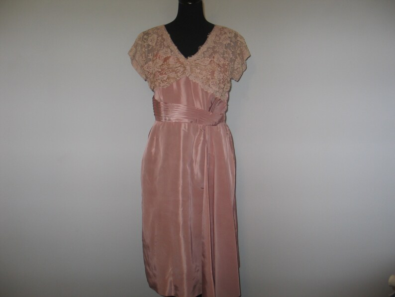 Vintage Dress 1940s 1950s-Shimmery Rose Pink Formal Party Cocktail DressMother of BrideBridesmaid DebutanteProm image 3
