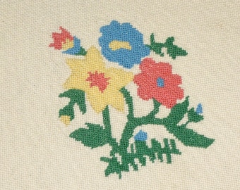 Colorful Floral Needlepoint Tapestry Vintage Needlepoint Completed Chair Bench Cover-Pillow-#1