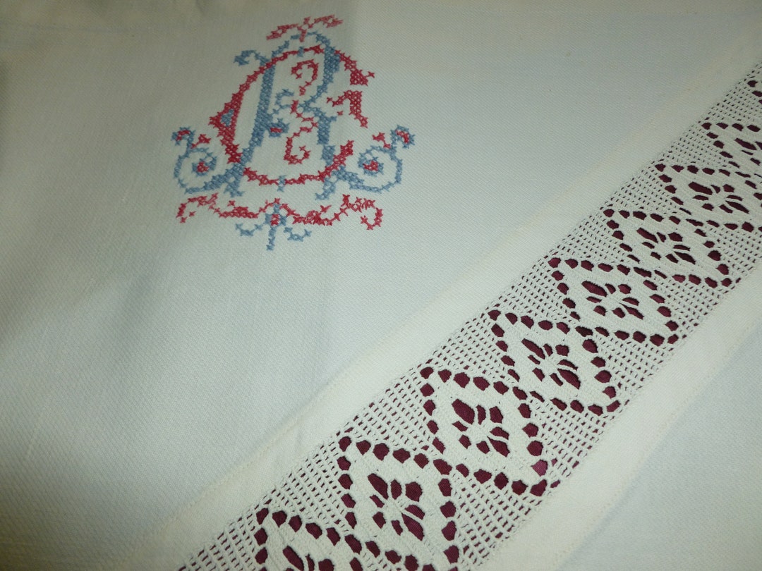 Pair Victorian Lace Pillow Shams Antique Pillowcases Vintage Monogram