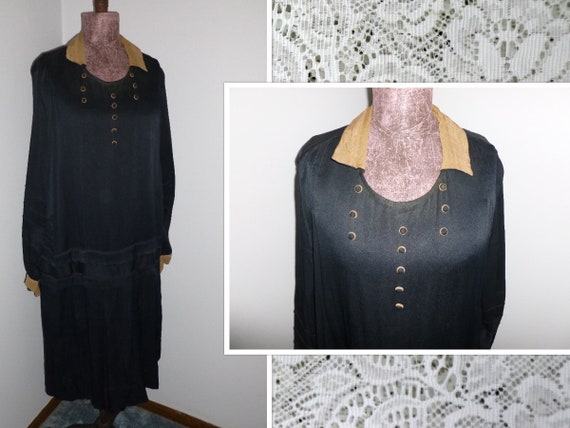 Fabulous Antique Edwardian Drop Waist Silk Dress … - image 1