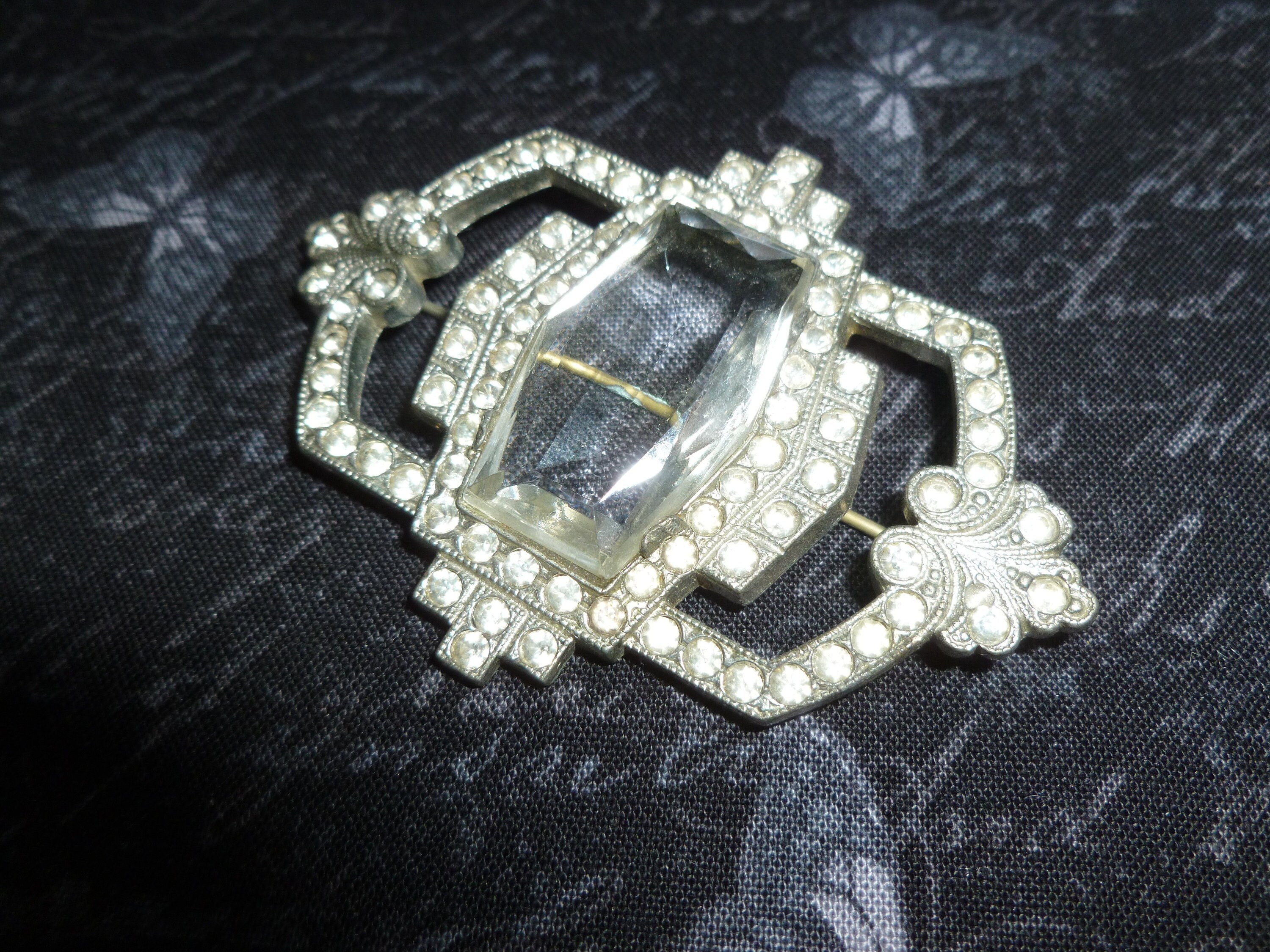 Ornate Antique Art Deco Brooch Original Jeweled Pin Vintage 