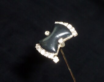 Antiguo HAT PIN Baquelita (?) Rhinestone Hatpin Crystal Paste 9 "Long Vintage Joyería