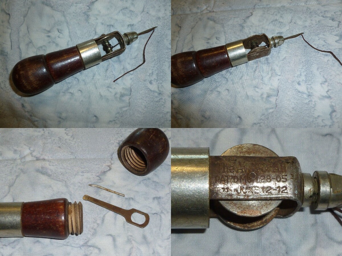 Vintage Rug Hook-Sewing Awl-Needle Punch Rug Making Hook-Button Hole