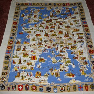 Europa Karte Tischdecke Souvenir Antik Vintage made in Germany 58 x48 Wappen