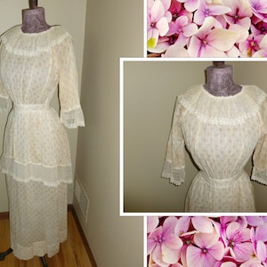 Antique Edwardian Dress c1900s Dress - Besticktes Netzspitze-Retro-Hochzeitskleid