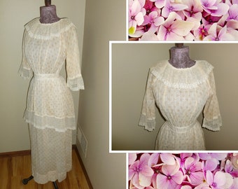 Antique Edwardian Dress c1900s Dress -Embroidered Net Lace Retro Wedding Dress