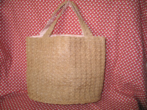 Vintage Crochet Jute Purse Handbag / 1960s 1970s … - image 7