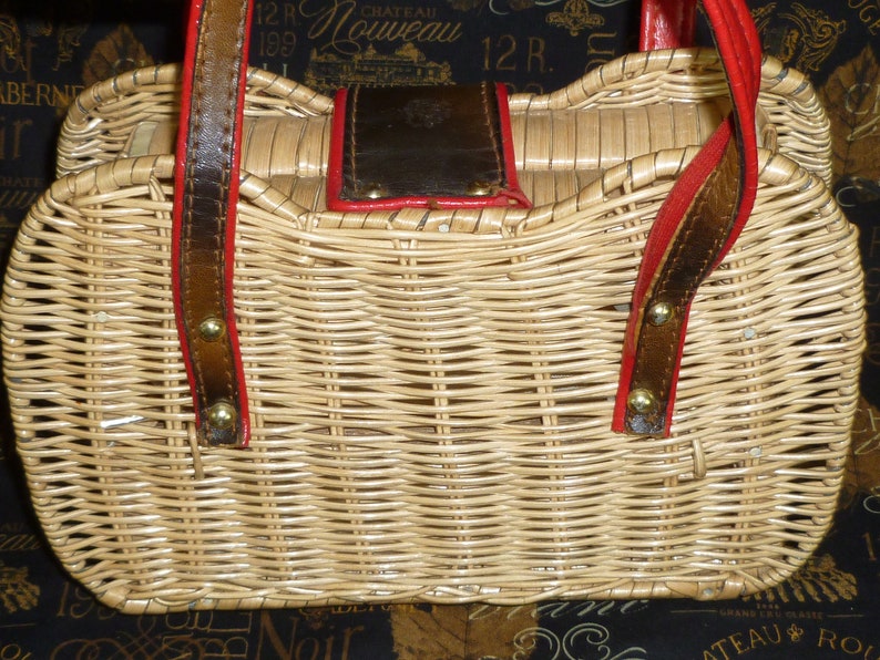 Vintage Wicker Purse Handbag / 1950s 1960s Purse / Mid Century Etsy