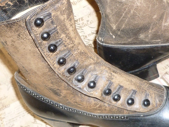 Antique Boots Victorian Edwardian Button Tu-tone … - image 4