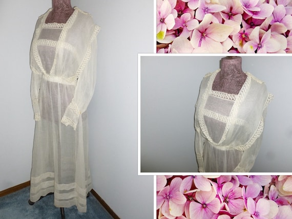 Antique Edwardian Wrap Dress Handmade Bobbin Lace… - image 1