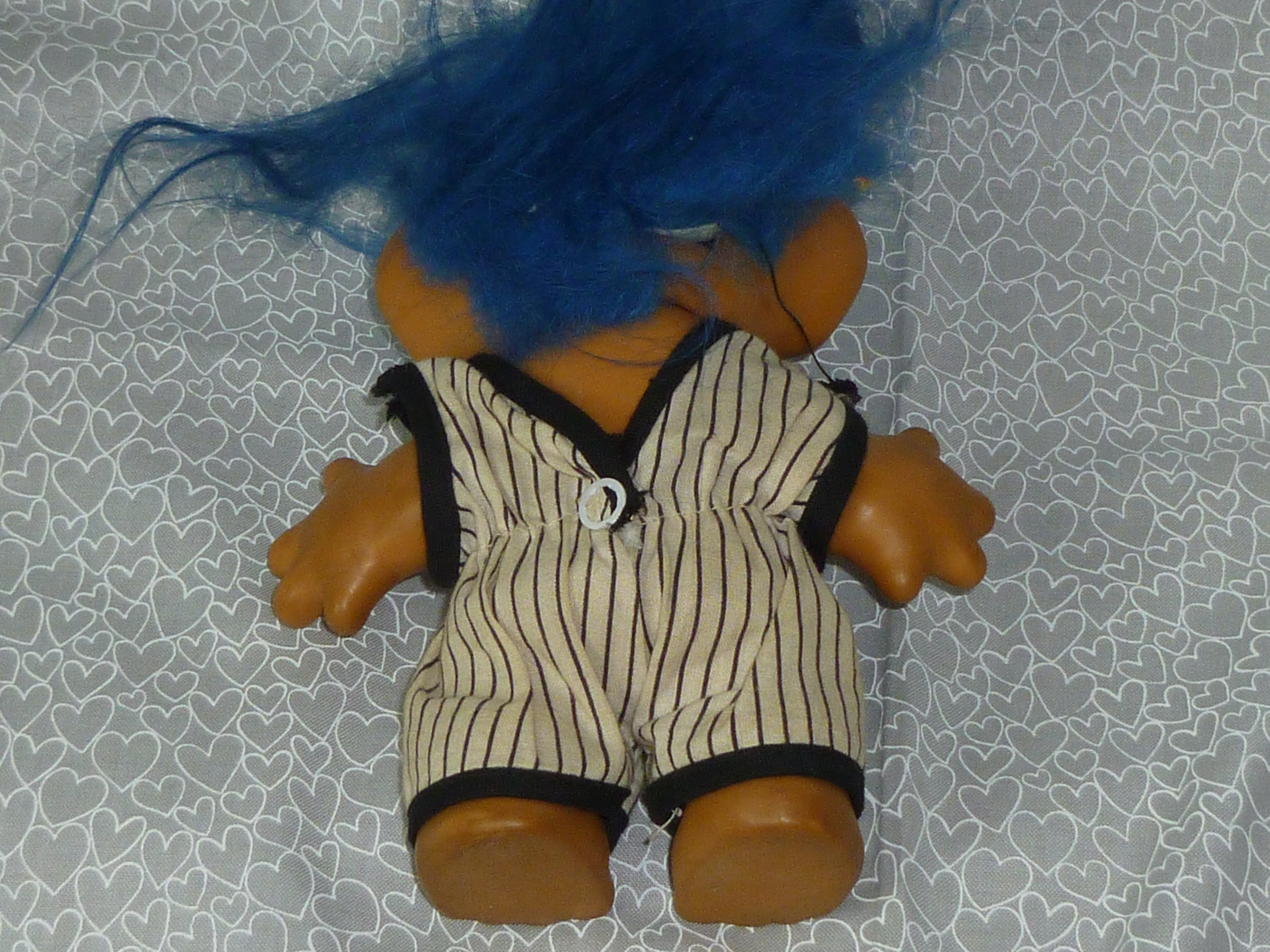 Vintage UNEEDA Wishnik Troll Doll Baseball Uniform Blue Eyes Blue Hair 1960s