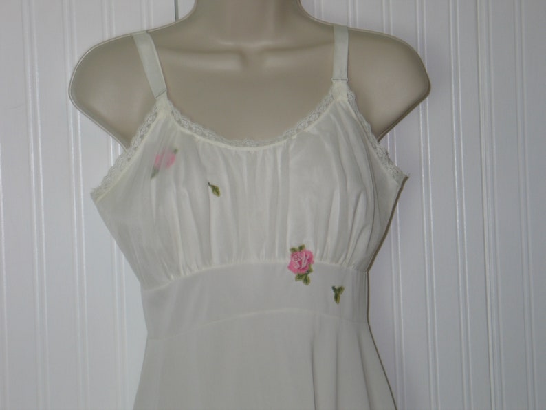 Vintage LAROS Slip Lace Night Gown 1950s 1960s Full Slip Night Gown White