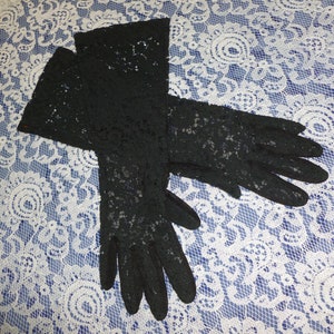 Antique Gloves Black Alencon Lace Gloves Victorian Vintage Steampunk Floral Formal