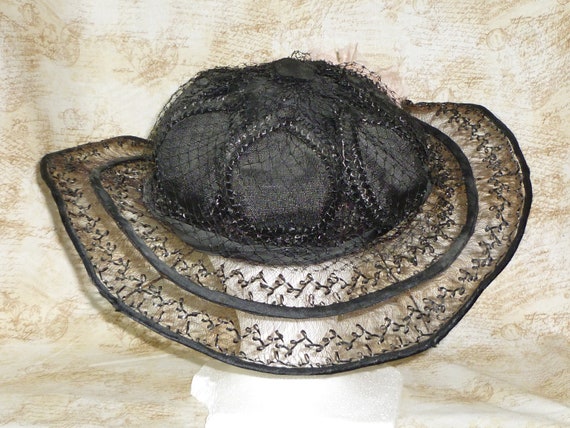 Antique 1900s Edwardian Hat Vintage Flowers Woven… - image 5