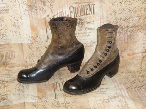 Antique Boots Victorian Edwardian Button Tu-tone … - image 3