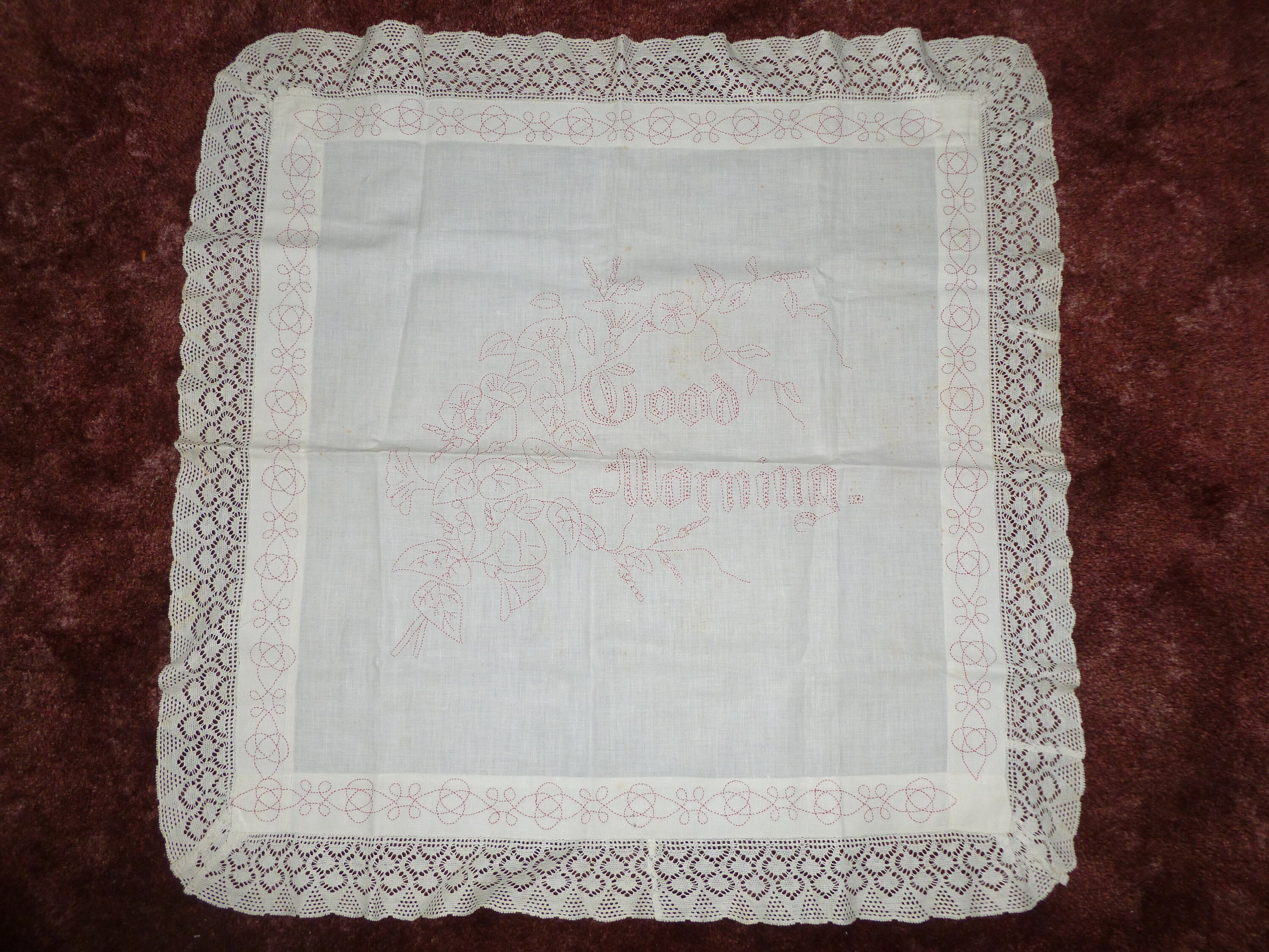 Pair of Victorian Layover Shams Hand Redwork Embroidery Good