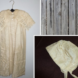 AMAZING Antique Edwardian Coat Silk baby Coat Lace & Bonnet 1900s Victorian