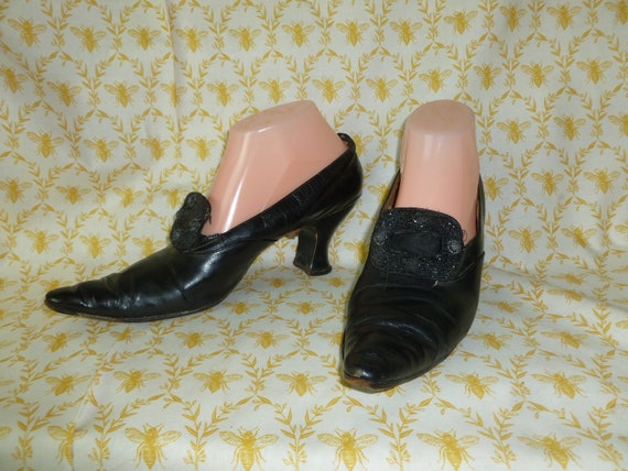 Antique Victorian Beaded Shoes Black hand beaded … - image 1