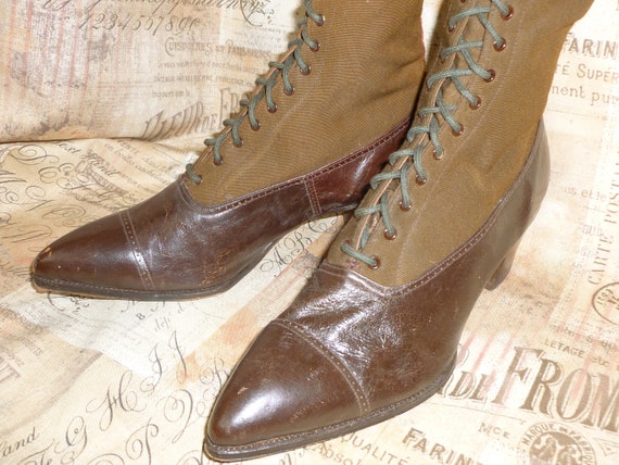 Antique Boots Victorian Edwardian Womans Brown Tu… - image 3