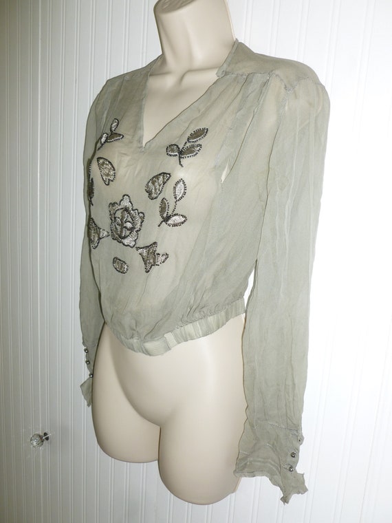 Antique Beaded Silk Blouse Vintage 1930s 1940s Sw… - image 4