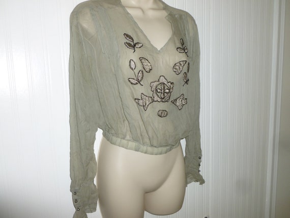 Antique Beaded Silk Blouse Vintage 1930s 1940s Sw… - image 2