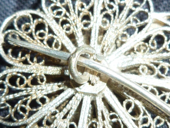 Silver Filigree Sash Pin Brooch, Antique Flower B… - image 6