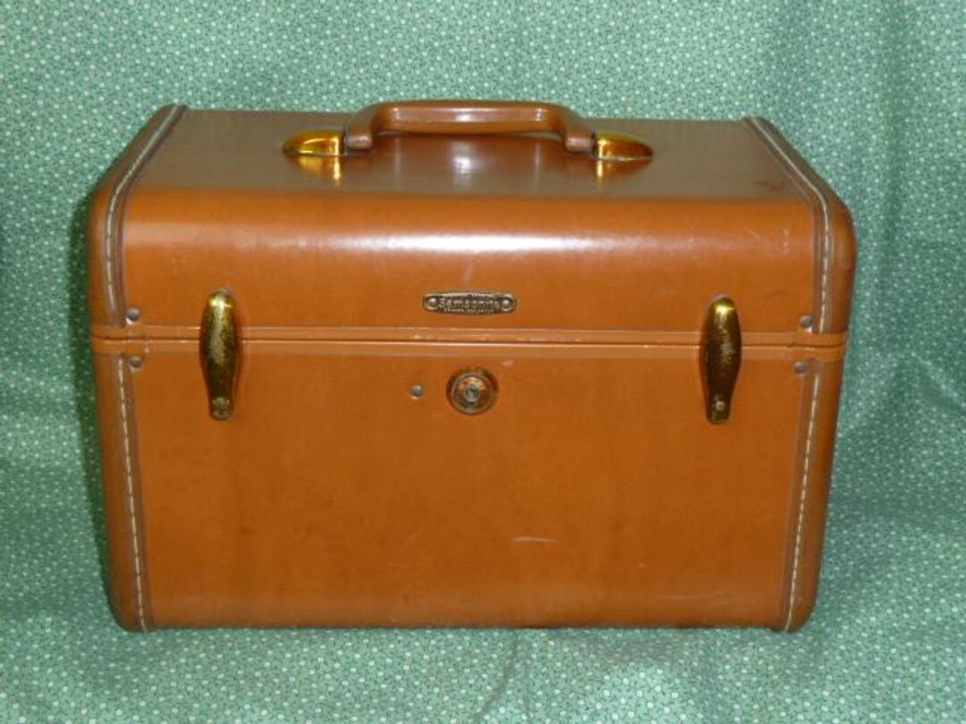 Valise Vintage Samsonite Shwayder Bros - Ivoire Marbré, Côté Dur, Doublure à Carreaux Marron