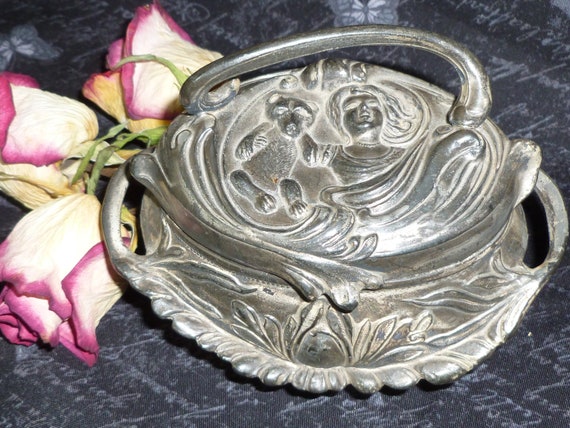 HTF UNIQUE Antique Jewelry Casket Teddy Bear Girl… - image 1