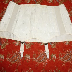 Antique Corset Girdle UNWORN Cotton Brocade Vintage French Boudoir / Flapper / Garters / White