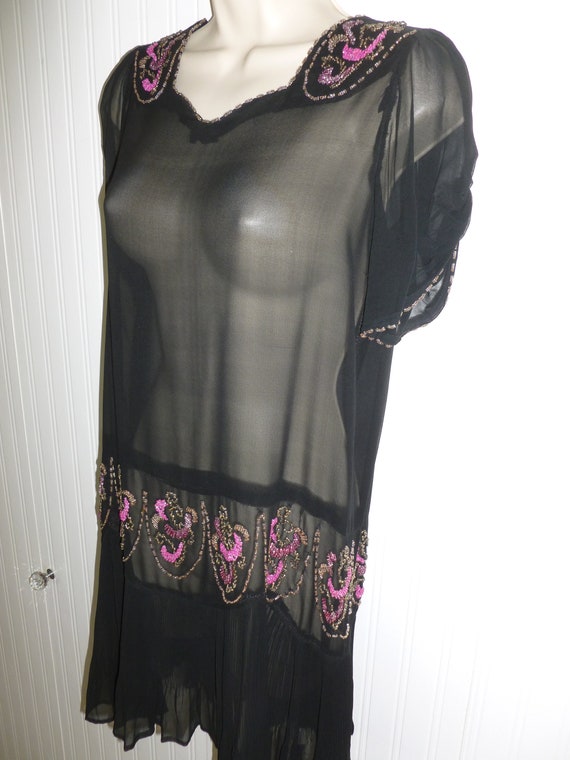Antique 1920s Flapper Dress French Gatsby Black S… - image 4