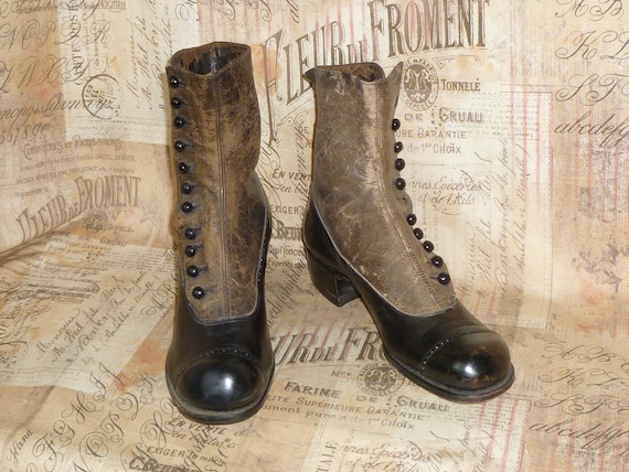 Antique Boots Victorian Edwardian Button Tu-tone … - image 2