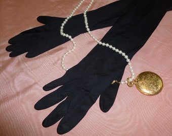 Vintage BLACK OPERA Gloves~Van Raalte XLong Armpit/Shoulder size 7-UNWORN