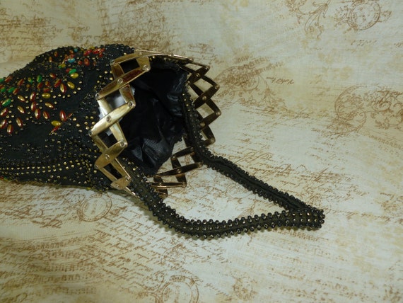 Unique ANTIQUE Beaded Purse Handbag Peacock Iride… - image 10