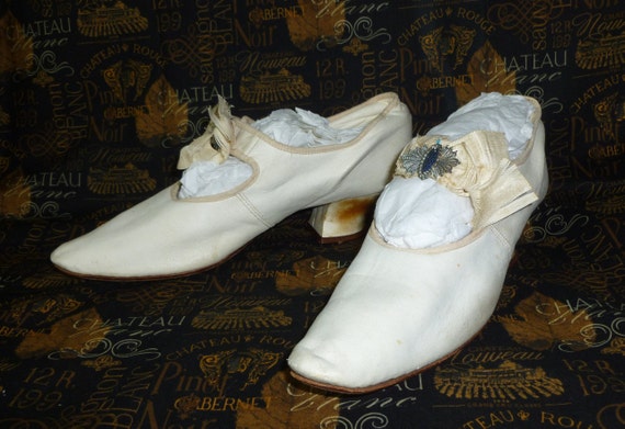 Antique Edwardian Wedding Shoes-French Silk Steel… - image 3