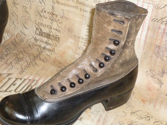 Antique Boots Victorian Edwardian Button Tu-tone … - image 5