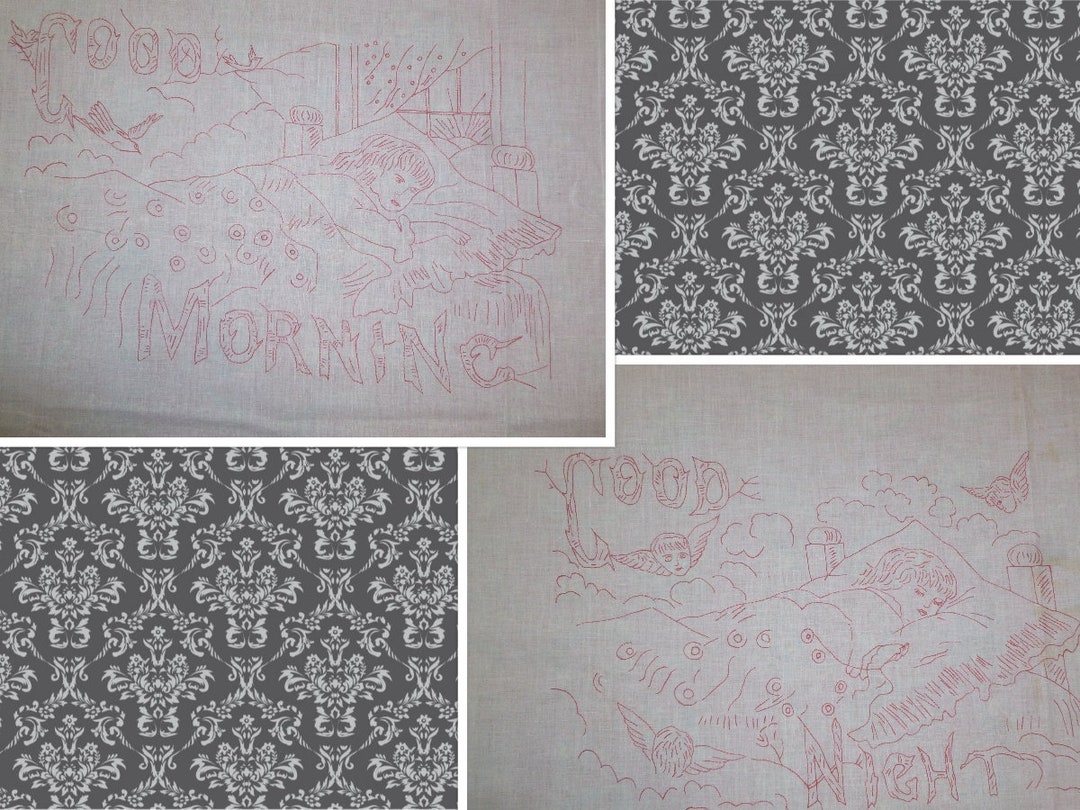 Pair of Victorian Layover Shams Hand Redwork Embroidery Good