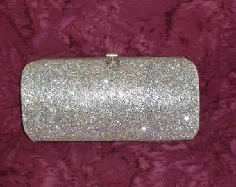Vintage Silver Glitter Purse Metallic Purse Rhinestone Faux Pearl Clasp Handbag