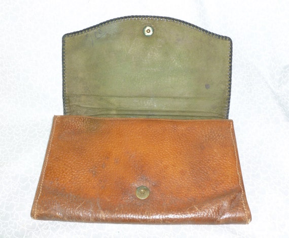 Antique Art Nouveau Envelope Purse Tooled Leather… - image 6