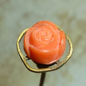 Antique HATPIN ART DECO carved coral 7 1/2 in Long-Antique Vintage Jewelry image 1
