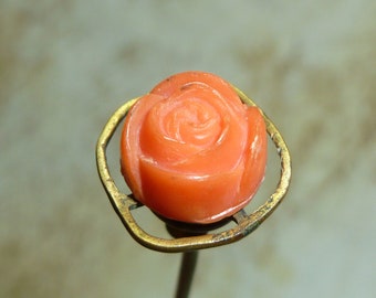 Antique HATPIN ART DECO carved coral 7 1/2 in Long-Antique Vintage Jewelry