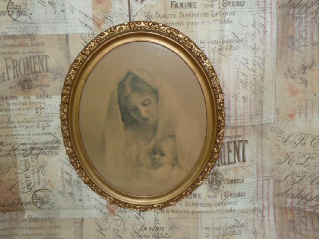 Antique Mother & Child Lithograph Print Madonna Oval Gesso Frame - Etsy