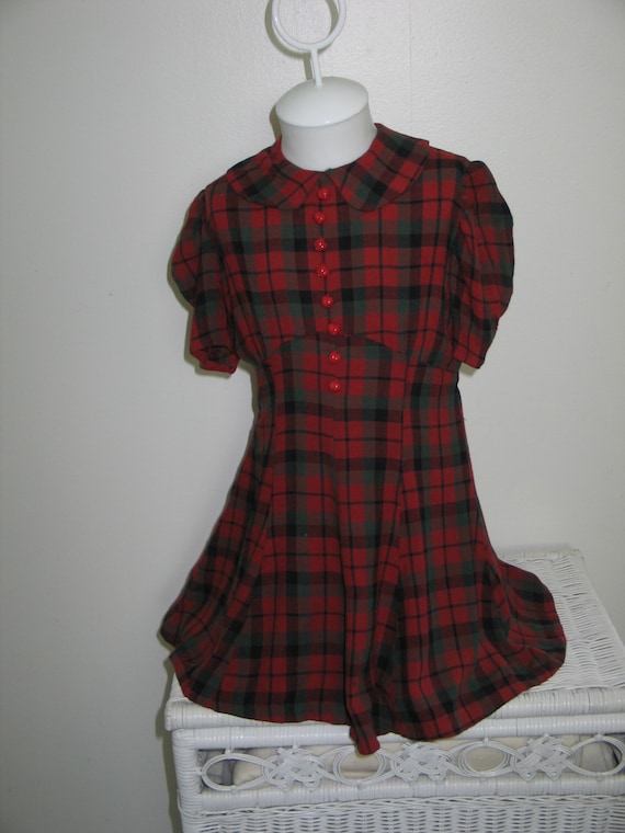 Vintage Dress Mid Century Young Girls Red Green Re