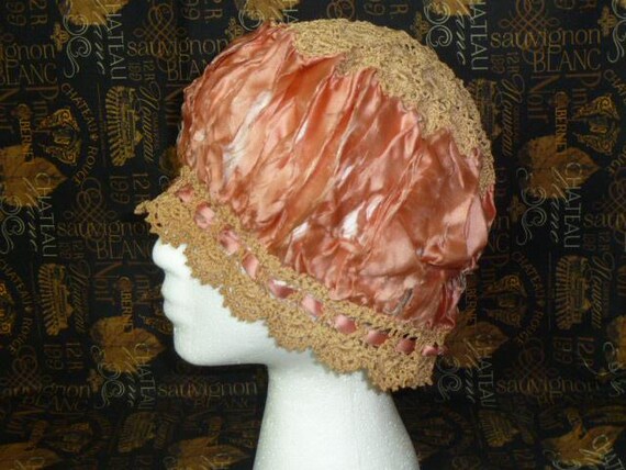 Antique Boudoir Cap Vintage Silk Satin Lace Edwardian  display picture 2