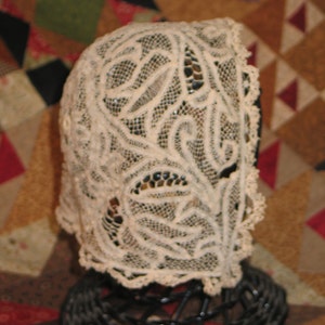 Baby Bonnet-circa 1800s French Antique Mixed Lace Bonnet- Christening Baptismal Bonnet-Baby -Doll Bear-Bonnet Cap Hand Made