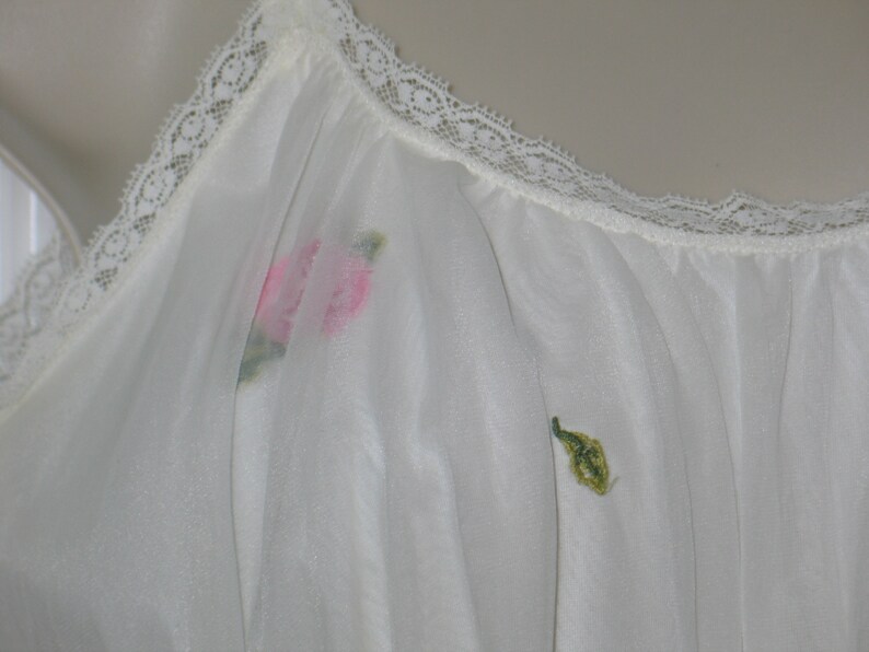 Vintage LAROS Slip Lace Night Gown 1950s 1960s Full Slip Night Gown White