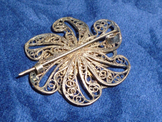 Silver Filigree Sash Pin Brooch, Antique Brooch, … - image 4